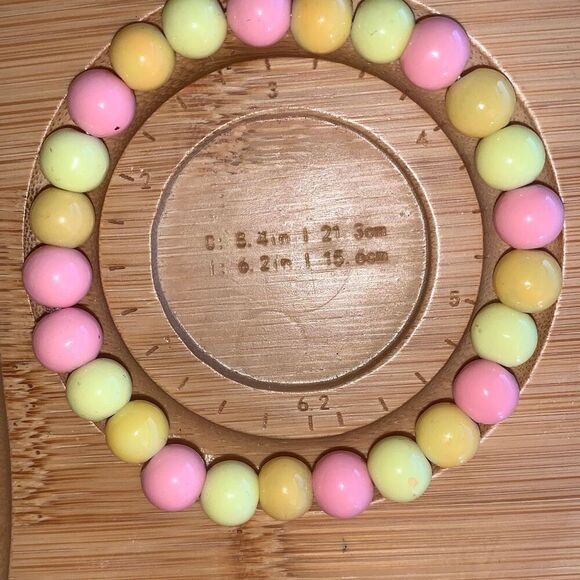 New Handmade Glass Bead Bracelet Pink Yellow 6.2” OSFM Fun Gum Balls Spring - Picture 2 of 2